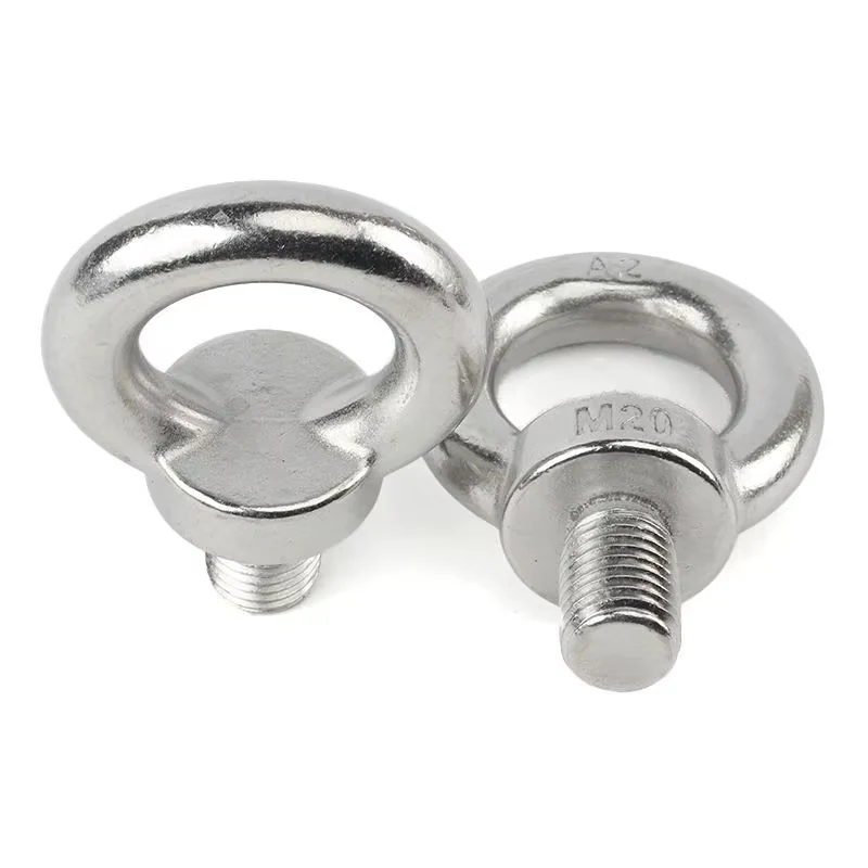 Pair of DIN 580 eye bolts showing rings and external threads
