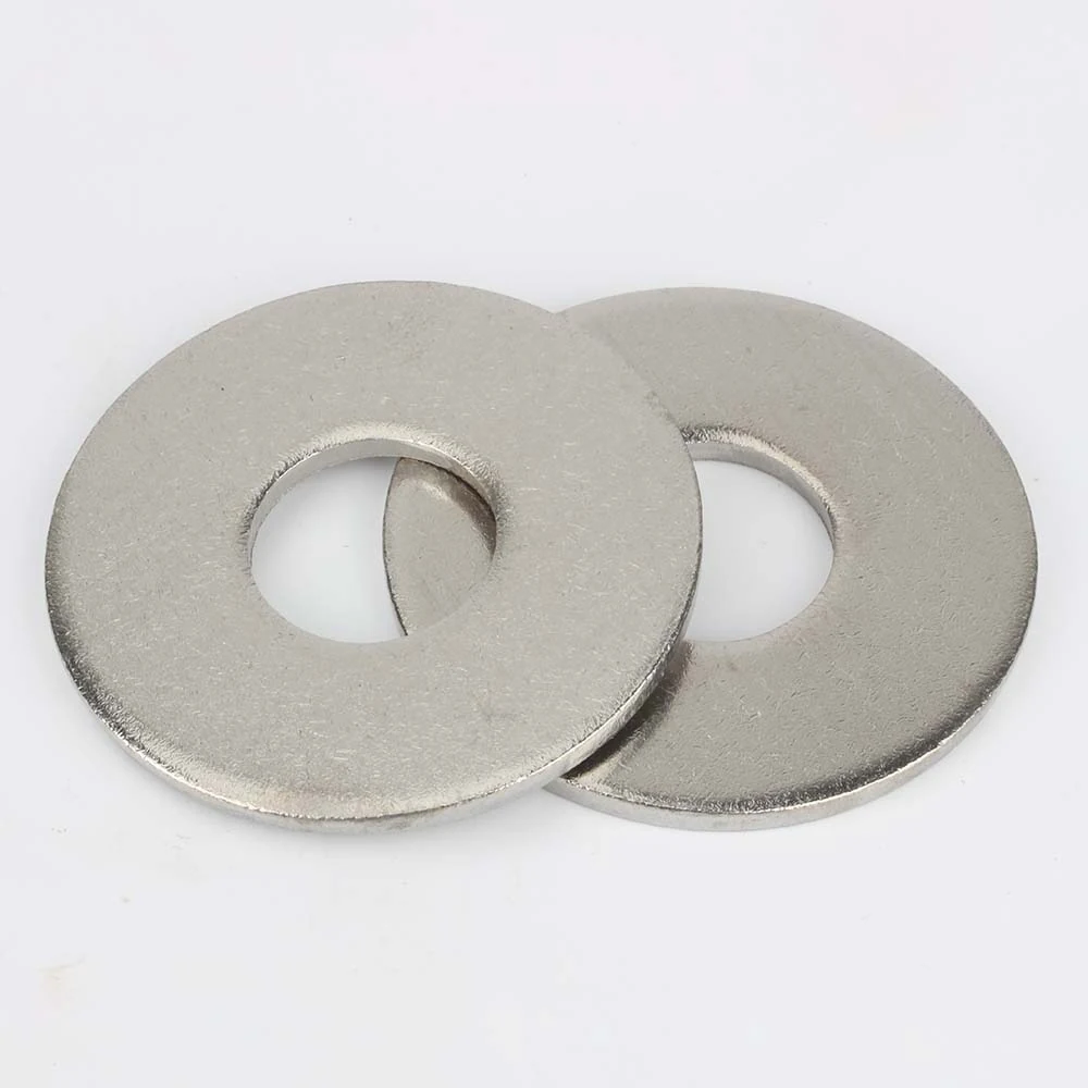Pair of DIN 9021 stainless steel large diameter flat washers