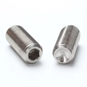 DIN 916 stainless steel socket set screws showing the hex socket and cup point