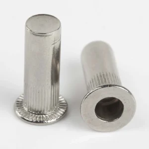Closed-end flat head rivet nuts with knurled round bodies