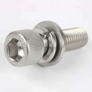 Socket head screw with a flat washer and split spring washer