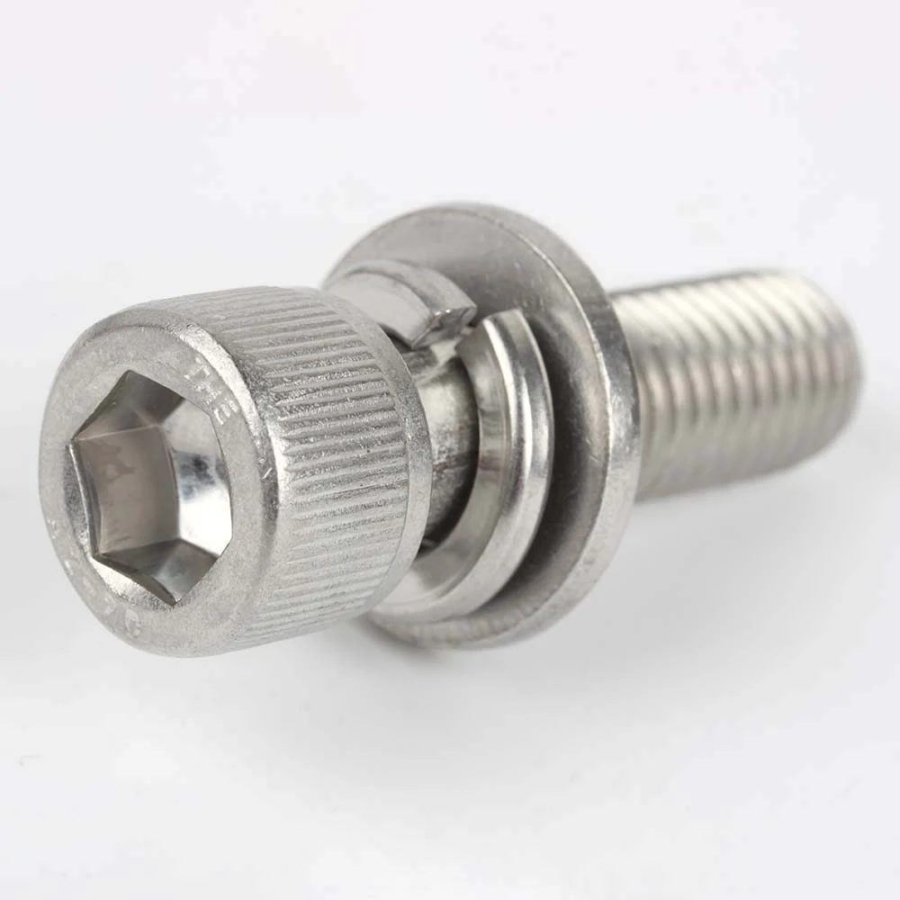 Socket head screw with a flat washer and split spring washer