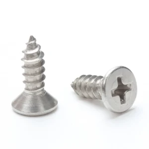 Countersunk tapping screws showing cross recess and conical head underside