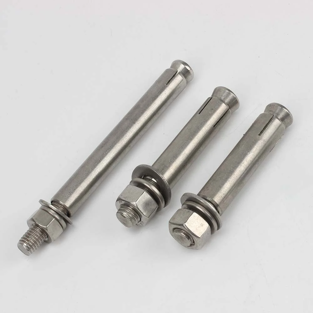 Assembled expansion bolts with split sleeves, hex nuts and washers