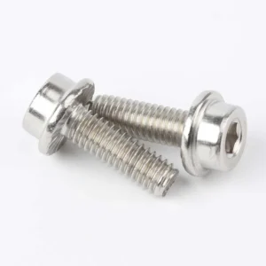 Flanged socket head screws showing the head, flange and thread from multiple angles