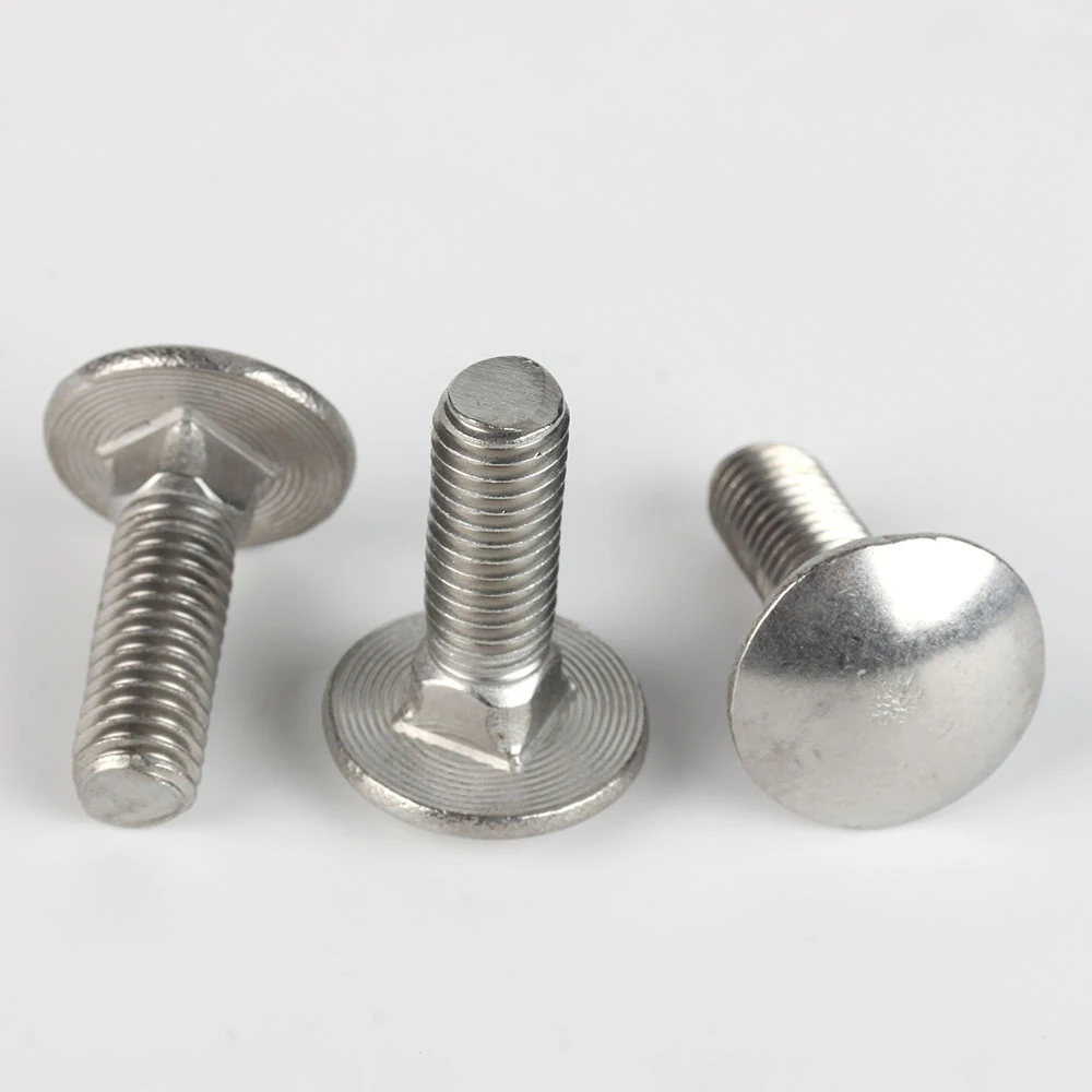 DIN 603 stainless steel carriage bolts showing round heads and square necks