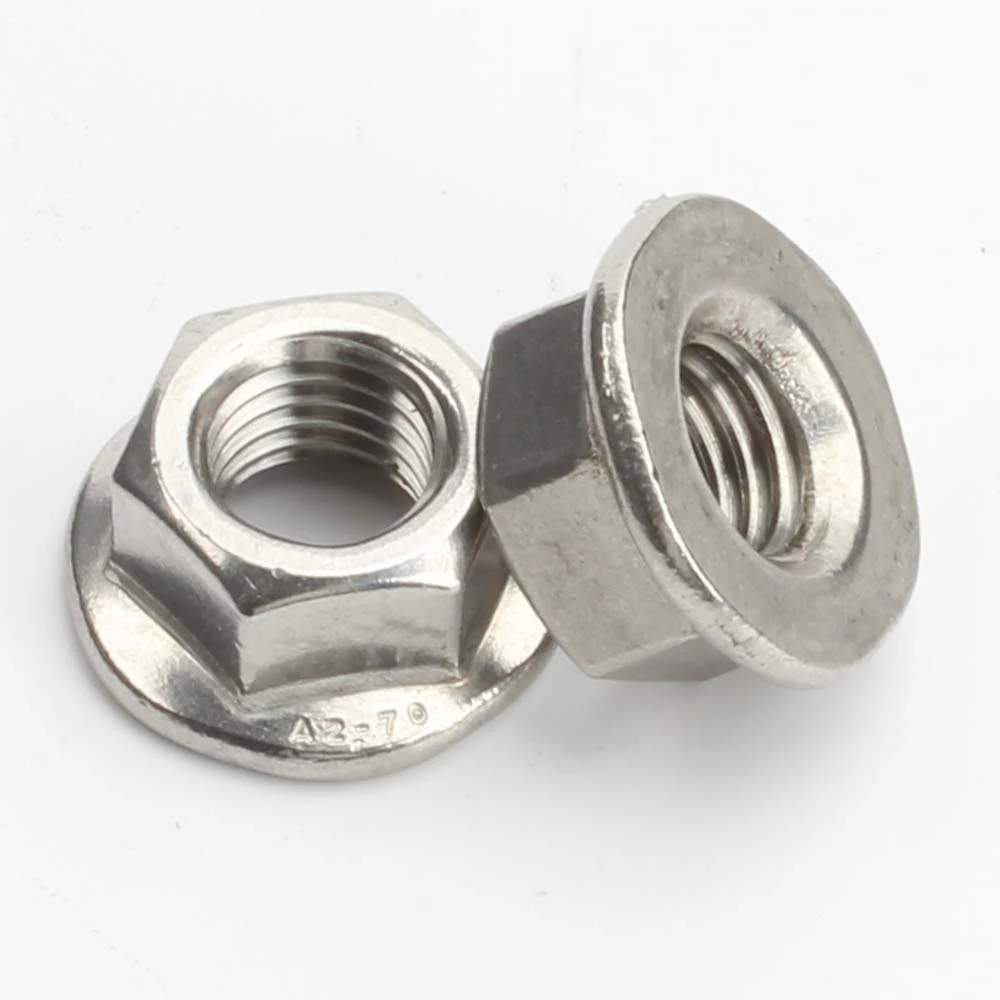 DIN 6923 stainless steel plain flange nuts showing the smooth non-serrated bearing face
