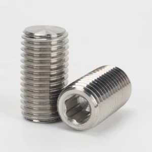 DIN 913 flat point set screws showing the flat end and hex socket