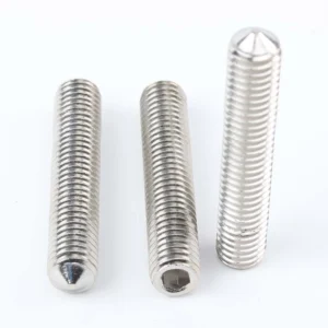DIN 914 cone point set screws showing the pointed end and hex socket