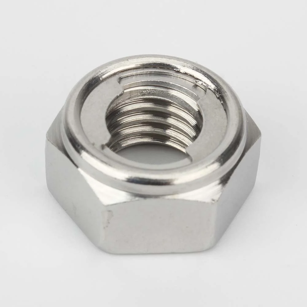 Domestic DIN 980 M pattern lock nut showing the metal insert and thread