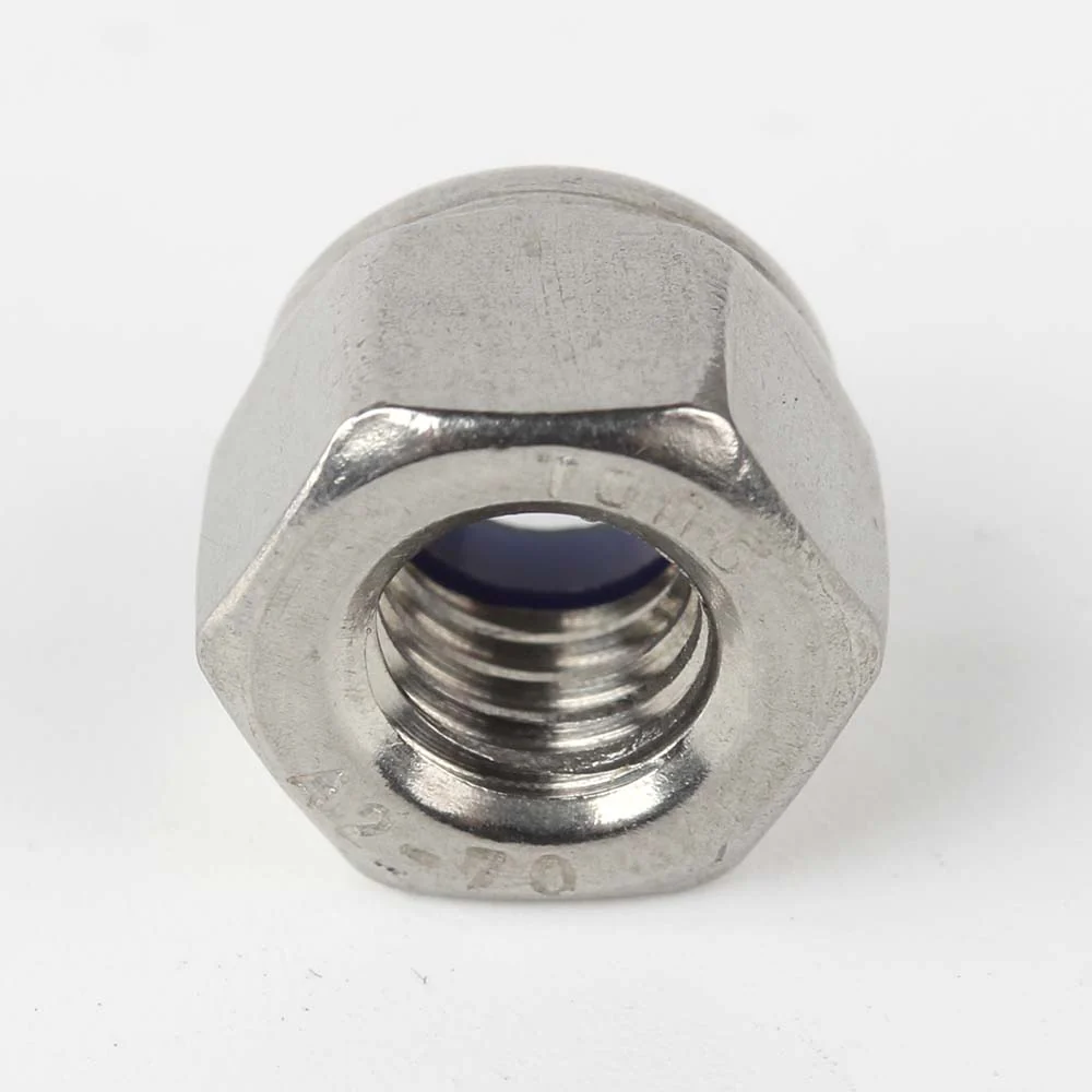 DIN 982 nylon insert lock nut showing the thread and TONG A2-70 marking