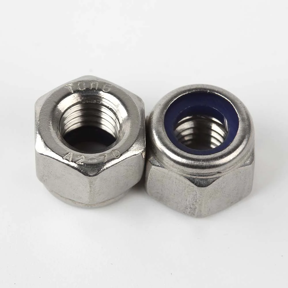 DIN 982 nylon insert lock nuts shown from both sides