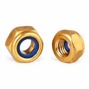 DIN 985 brass nylon insert lock nuts shown from two angles
