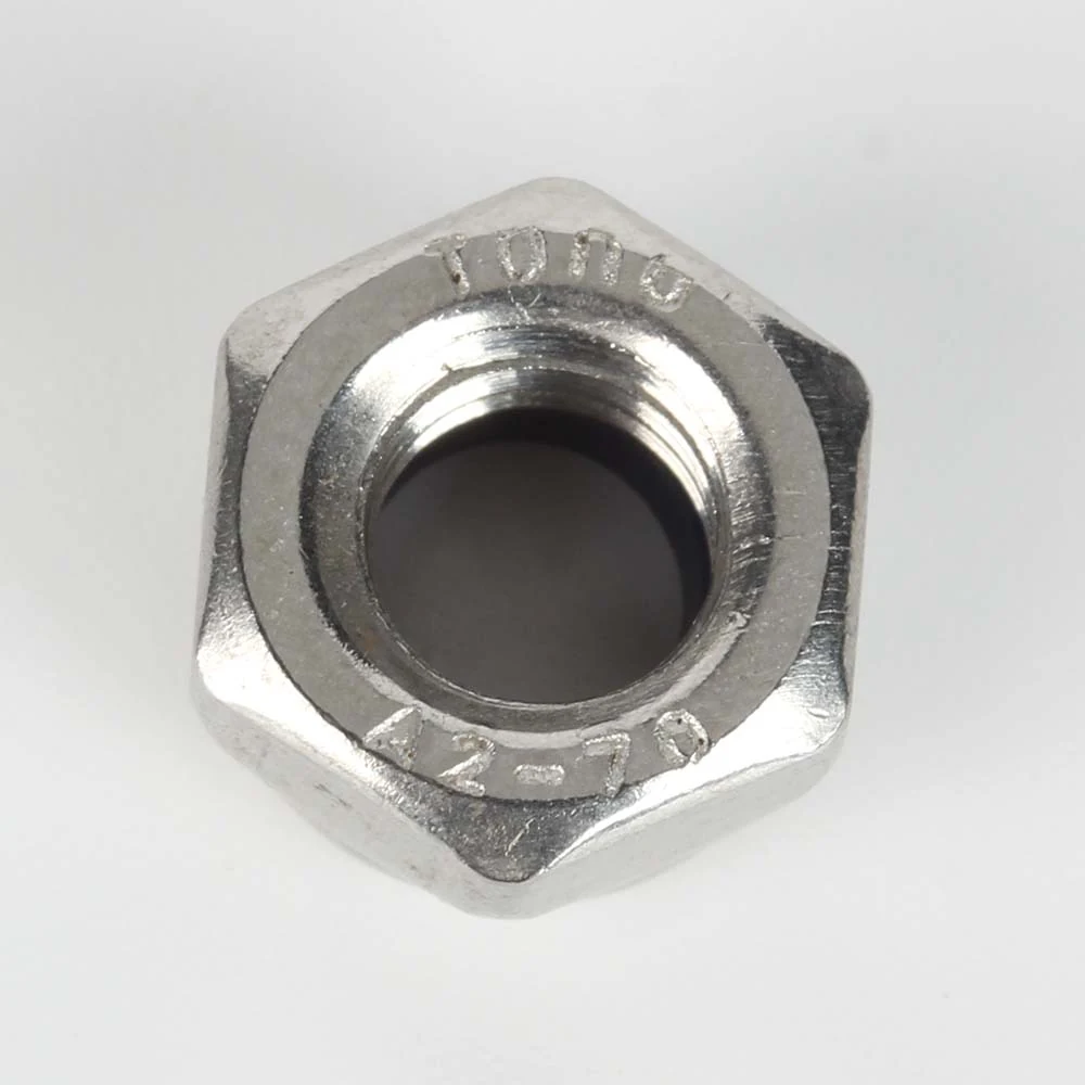 TONG DIN 985 nylon insert lock nut showing the A2-70 marking and internal thread