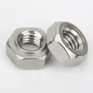 Hexagon nuts without weld projections shown from two angles
