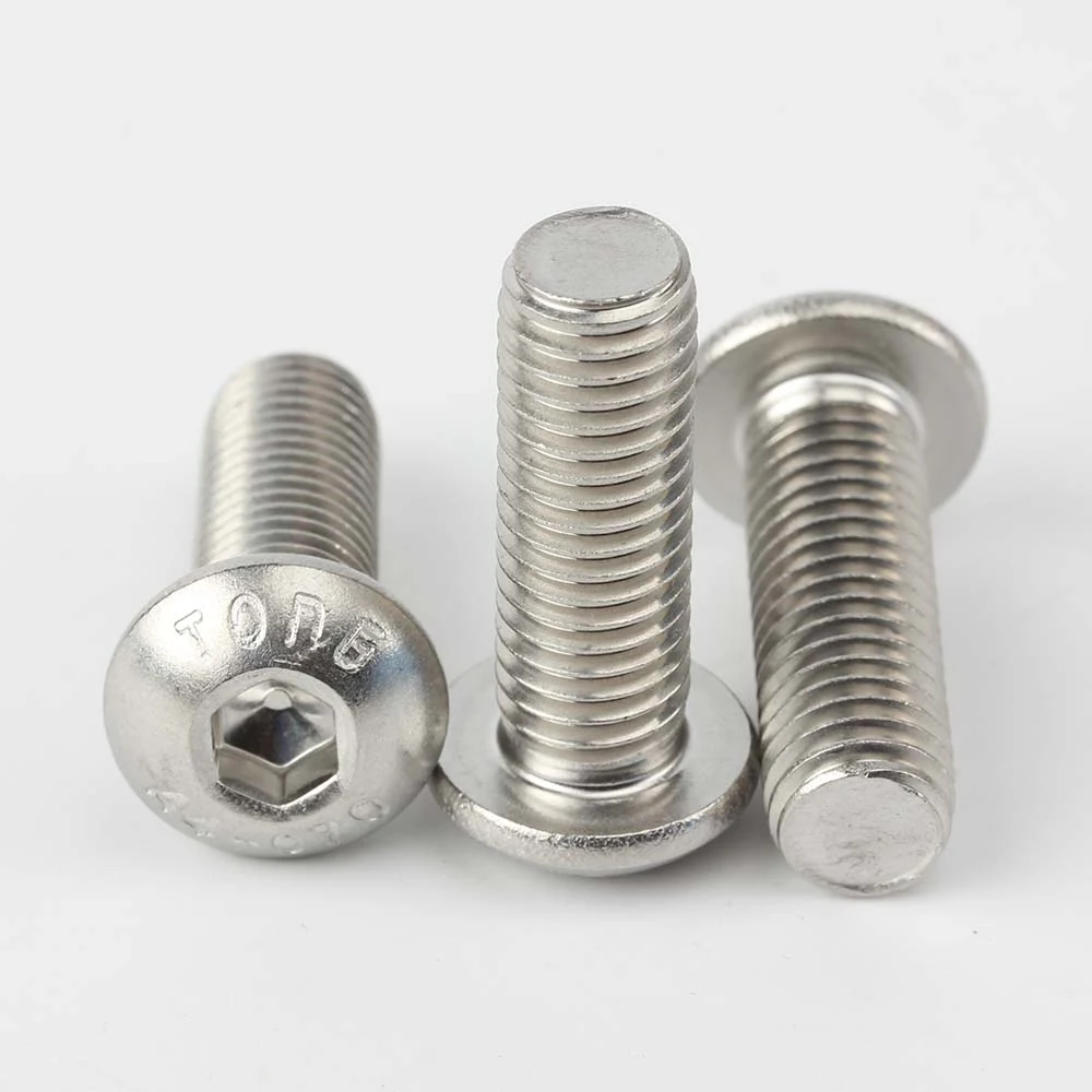 TONG ISO 7380 stainless steel hex socket button head screws showing rounded heads and threads