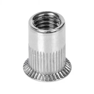 Large countersunk knurled round-body rivet nut showing the internal thread and head