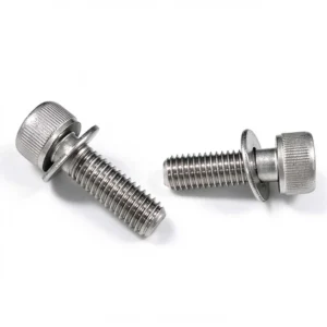 Socket head screws assembled with flat washers, showing the washer and threaded shank