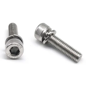 Socket head screws with split spring washers, showing the assembly and hex socket